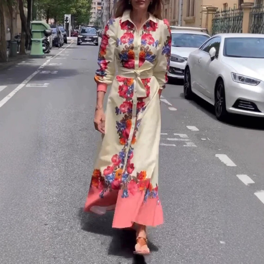 ZARA Casual Printed Drawstring Stand Collar Dress Women_4